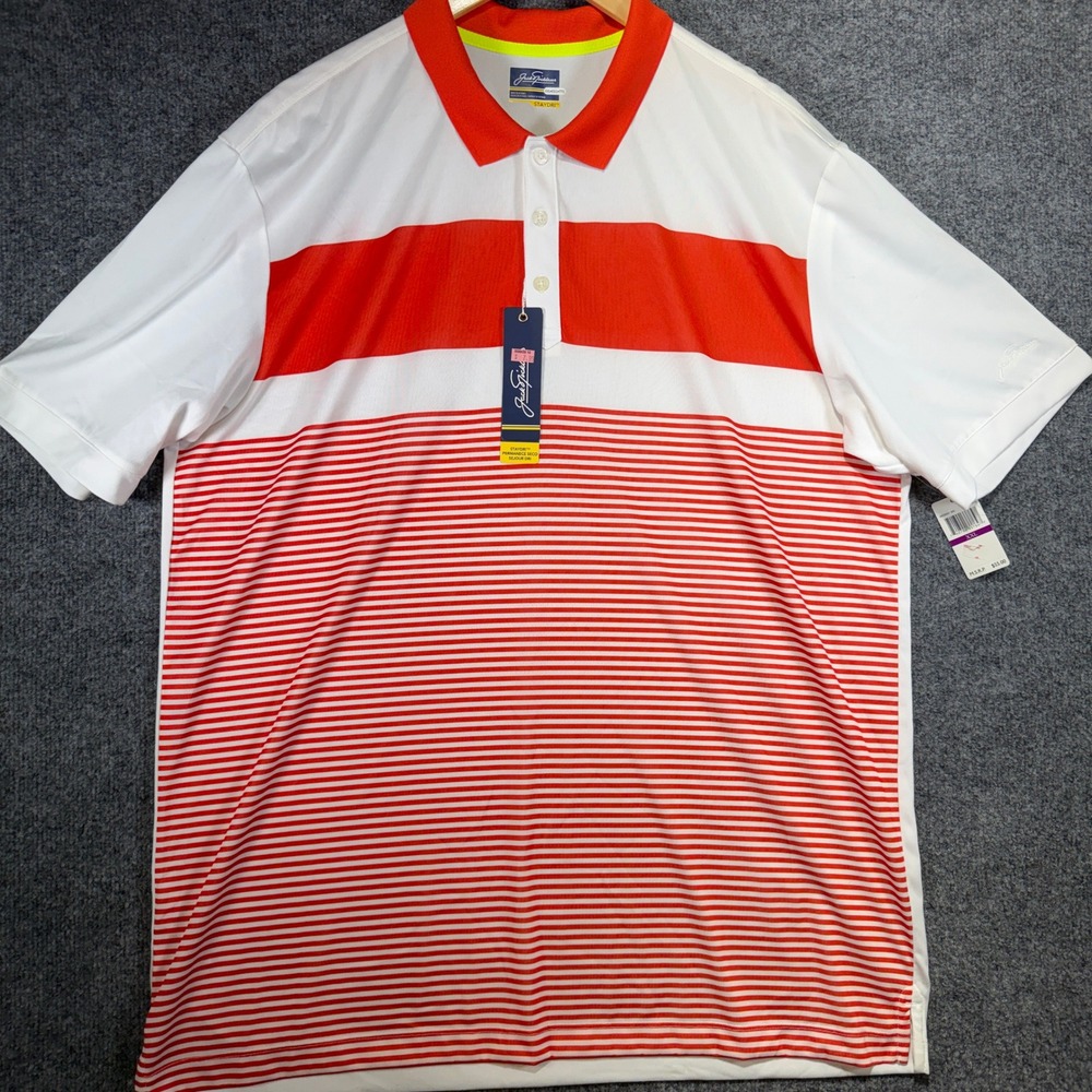 Jack Nicklaus StayDri Striped Polo Shirt Mens XXL Paprika Orange White Golf New